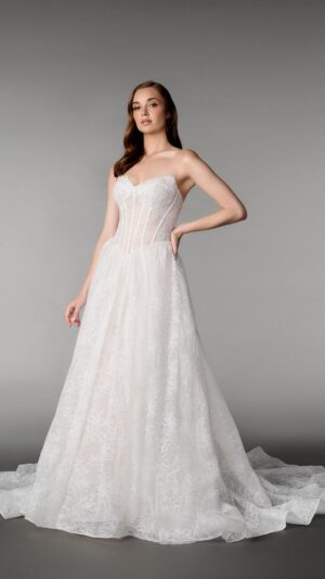 Νυφικό σε γραμμή Α από δαντέλα με παγιέτες σε όλη την επιφάνεια – 55244